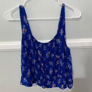 Hollister Blue Printed Tank Top with Open Back
